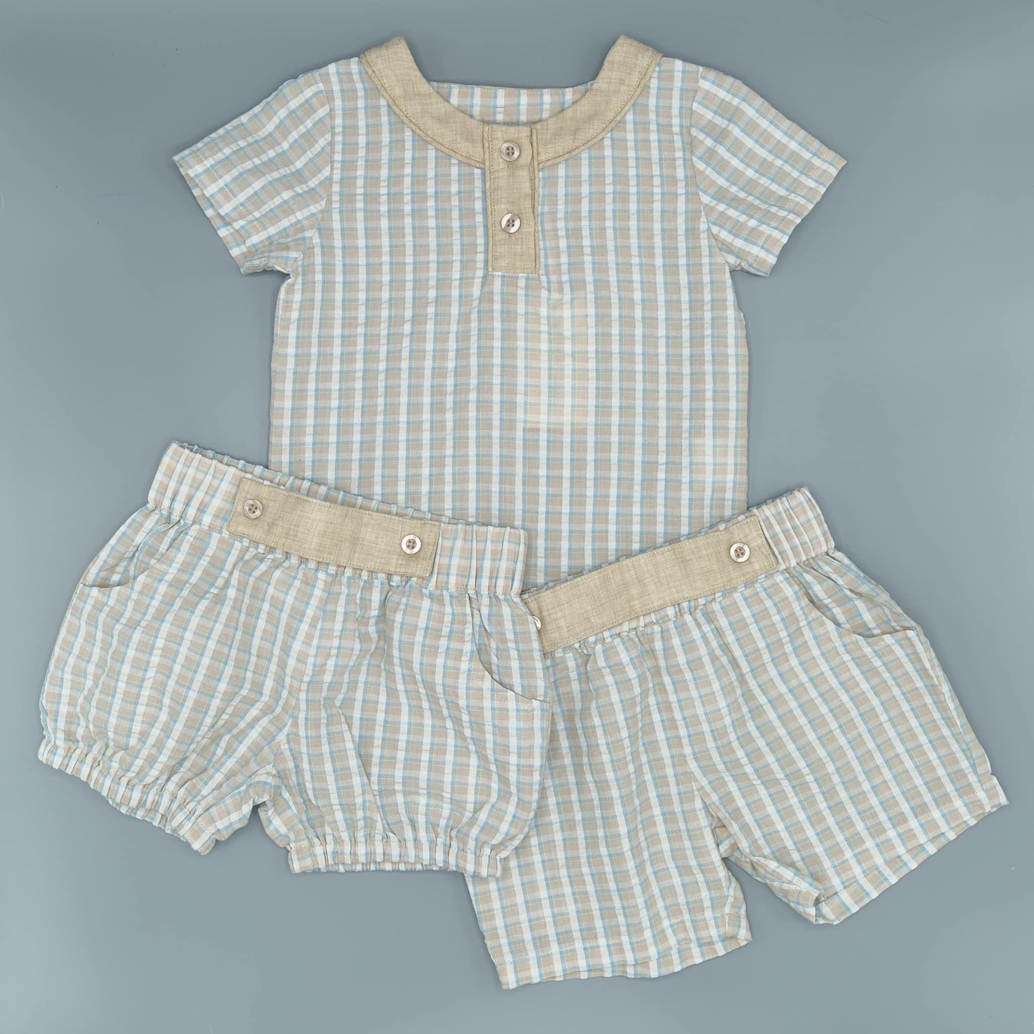 Amazing Grace Plaid Henley Shirt and Shorts Boys Set - Evie's Closet Clothing