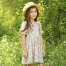 Autumn Floral Tan and Ivory Printed, Smocked Top, Ruffle Detail Bamboo Dress - Evie's Closet Clothing