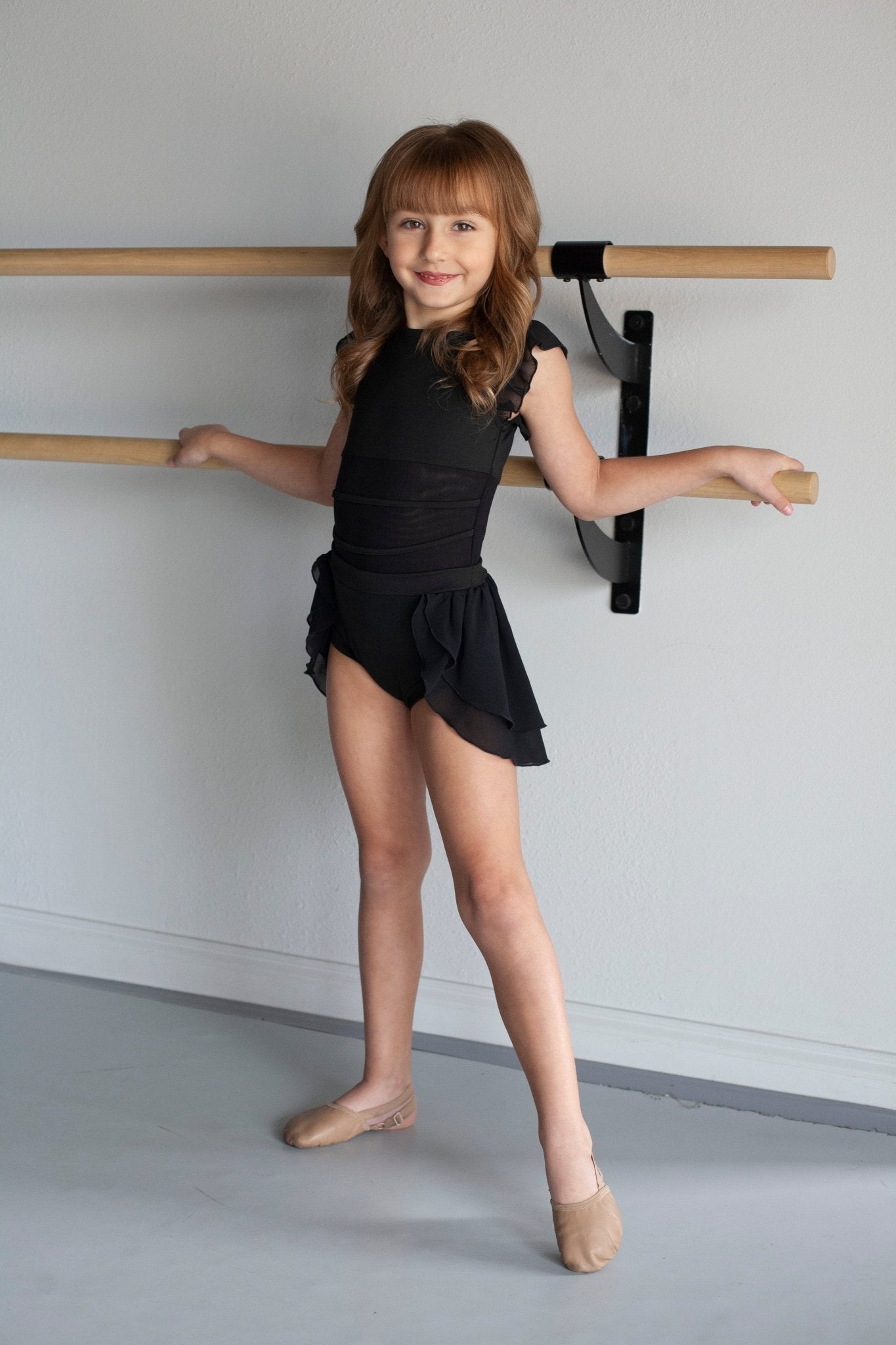 Ballet Barre Onyx Skirted Butterfly Sleeve One Piece Leo - Evie's Closet Clothing