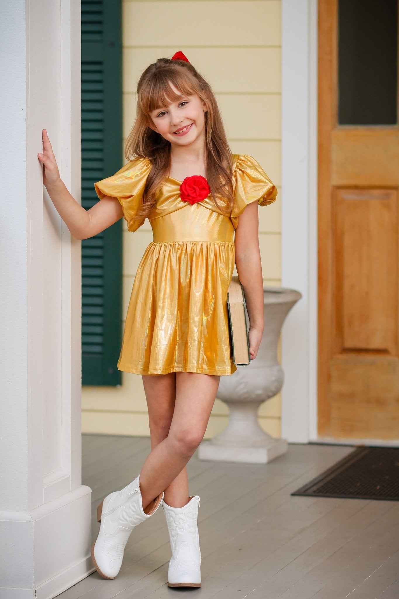 Books and Beauty Metallic Gold Rose Accent Tunic Top and Shortie Dreamer - Evie's Closet Clothing