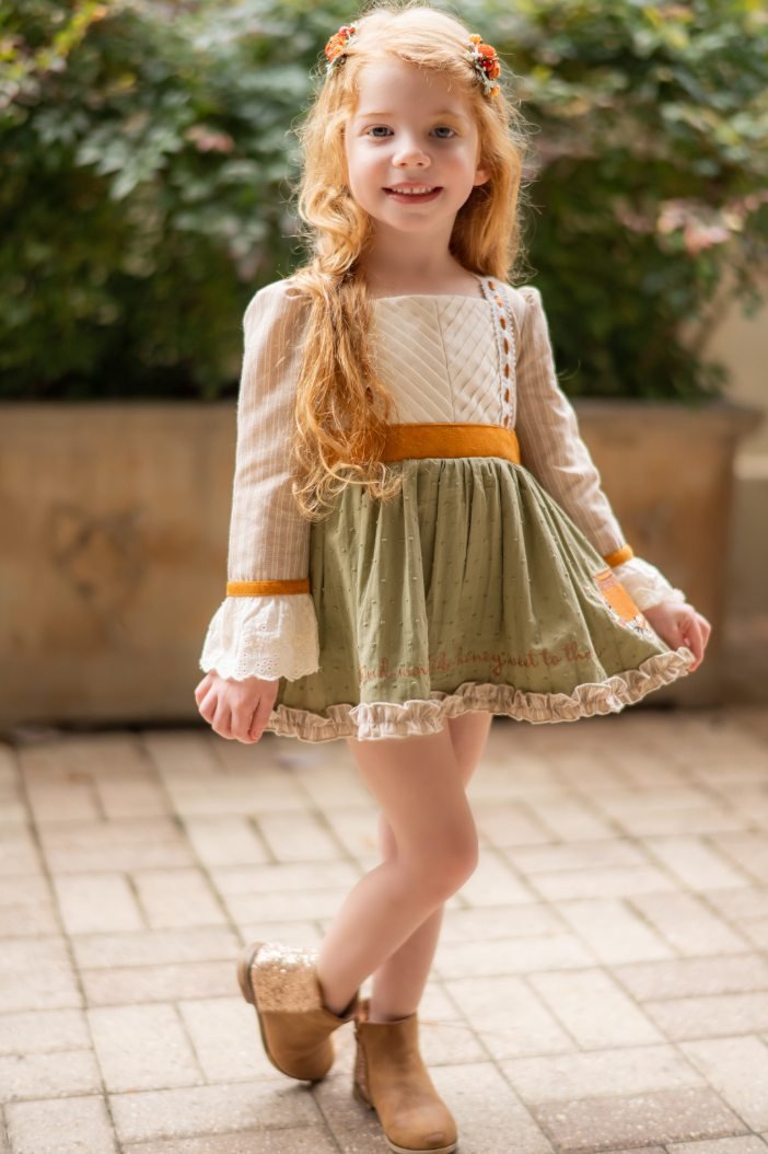 ECC Vault Kind Words Olive, Rust, Khaki, and Ivory Embroidered Skirted Bubble - Evie's Closet Clothing