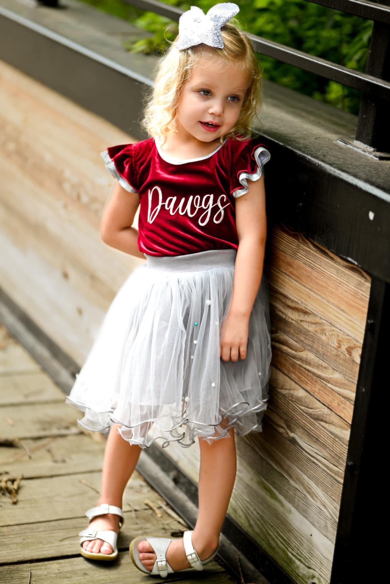 Go Dawgs Maroon and Silver Embroidered Velvet Shirt - Evie's Closet Clothing
