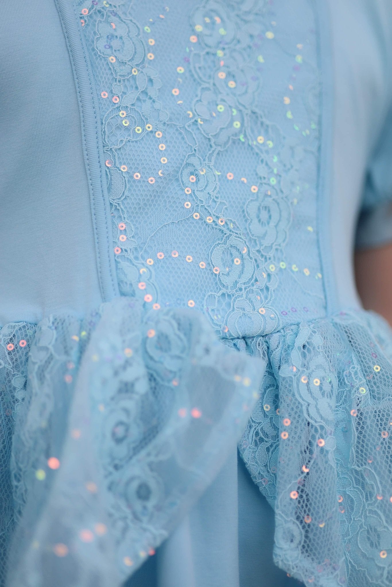 Lost Slipper Baby Blue Sparkle Lace Overlay Tunic Top and Shortie Dreamer - Evie's Closet Clothing