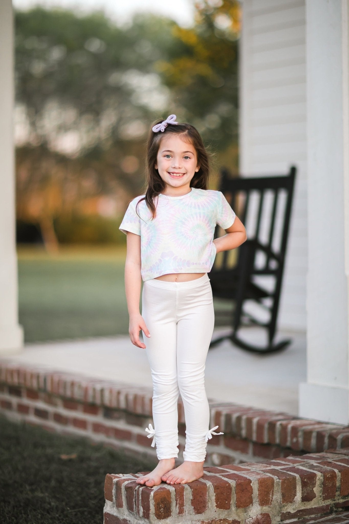 Never Basic Evie's Backyard White Ruched Ankle Bow Accent Leggings - Evie's Closet Clothing