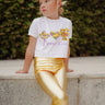 Never Basic Metallic Gold Ankle Bow Accent Leggings - Evie's Closet Clothing