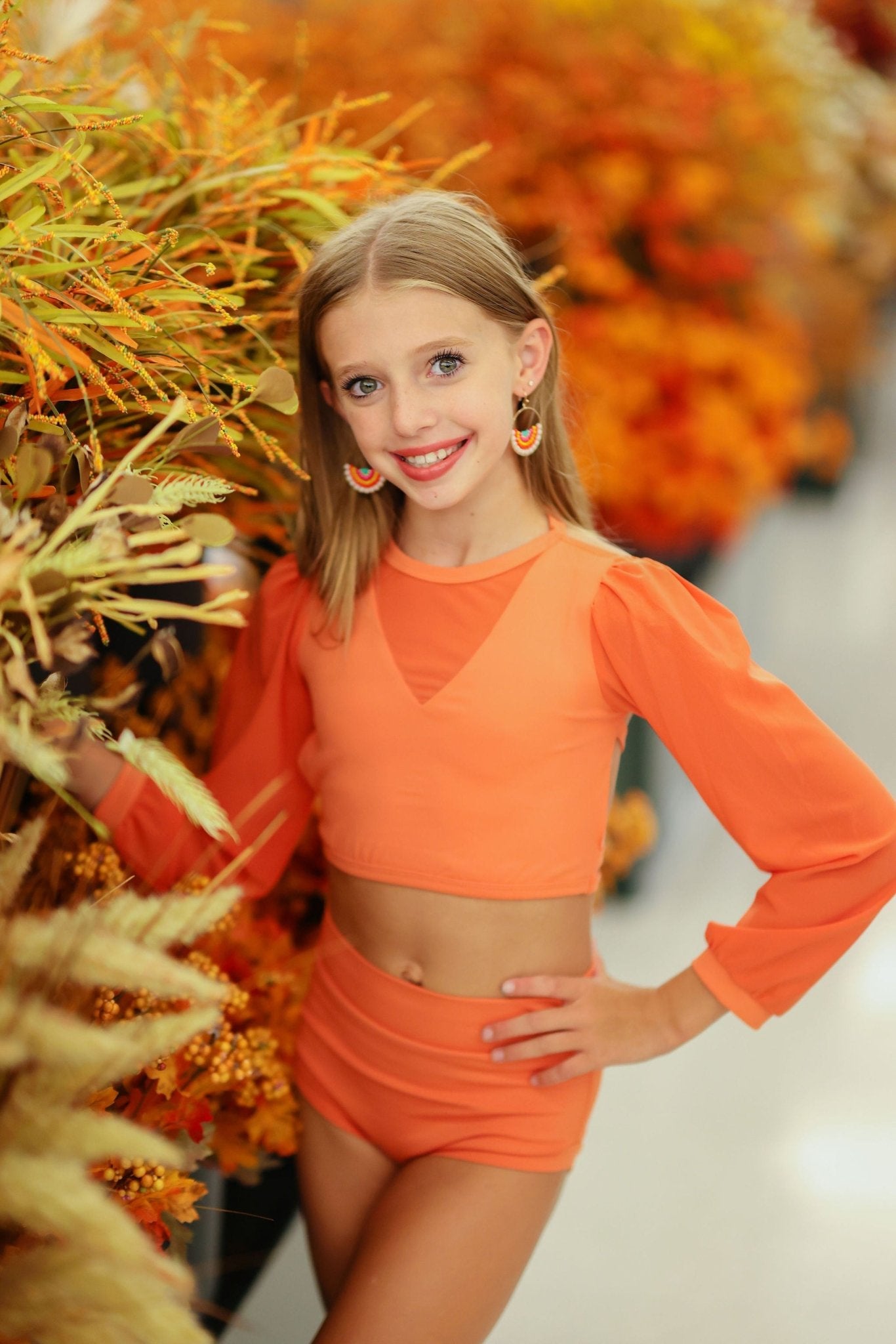 Perfect Poof Pumpkin Spice Long Sleeved Two Piece Dance Set - Evie's Closet Clothing