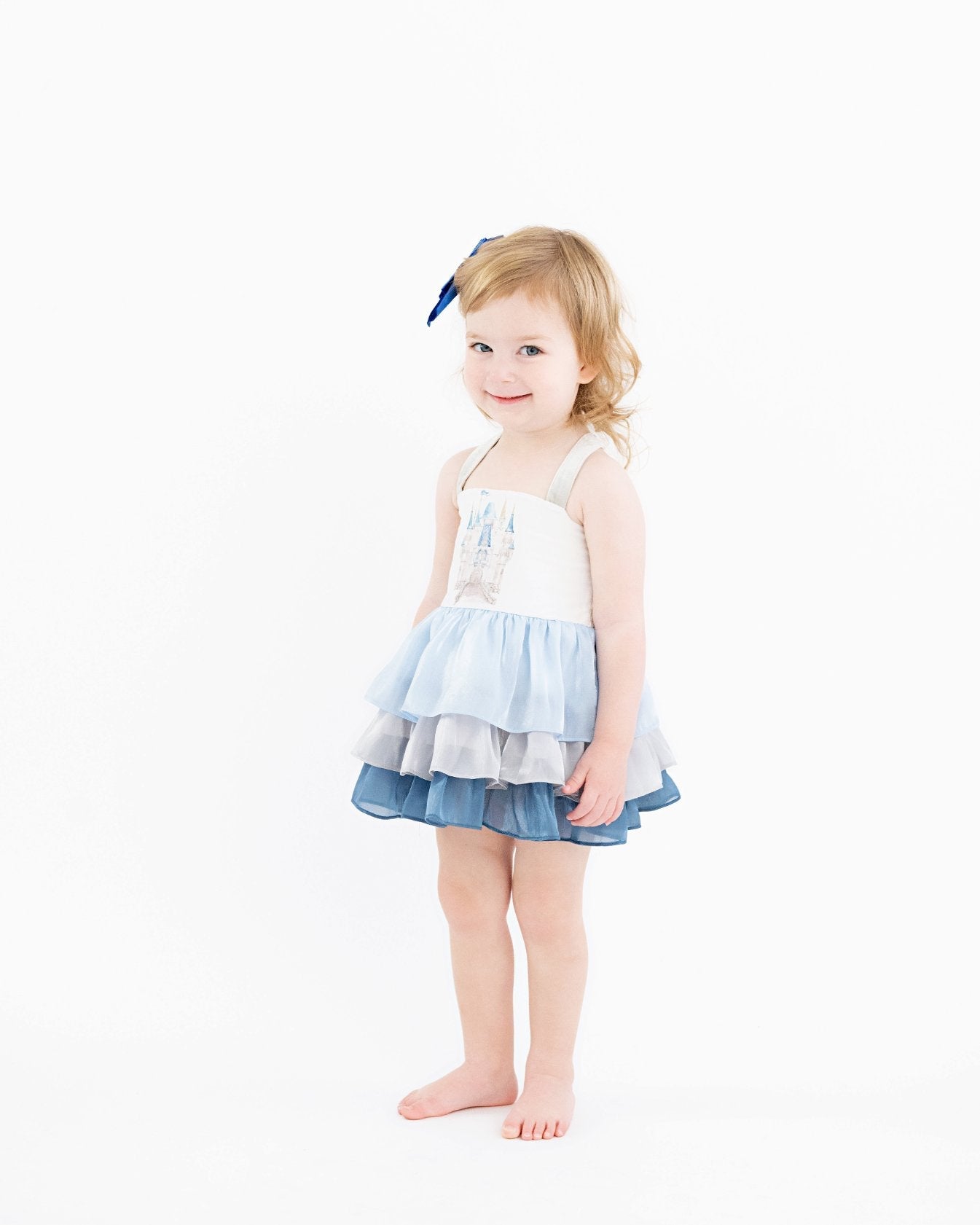Princess Life White and Blue Watercolor Skirted Bubble - Evie's Closet Clothing