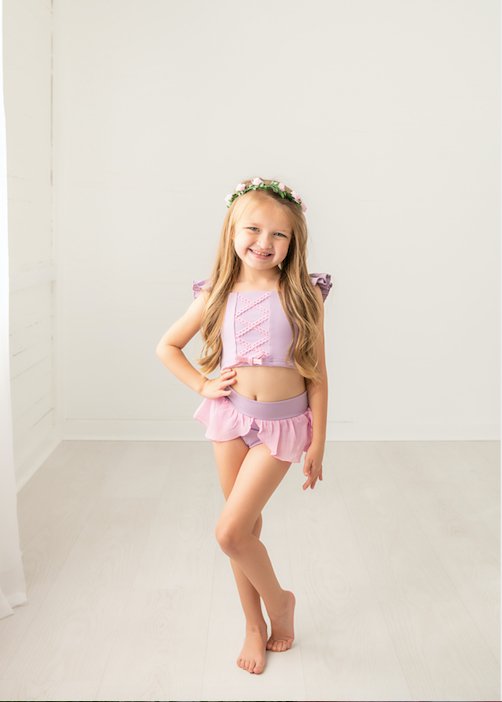 Tower Maiden Lavender and Pink Dance/Swim Two Piece Set - Evie's Closet Clothing