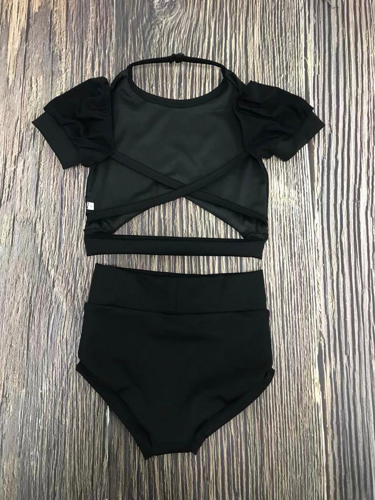Trendsetter Onyx Triangle Mesh Top Two Piece Dance Set - Evie's Closet Clothing