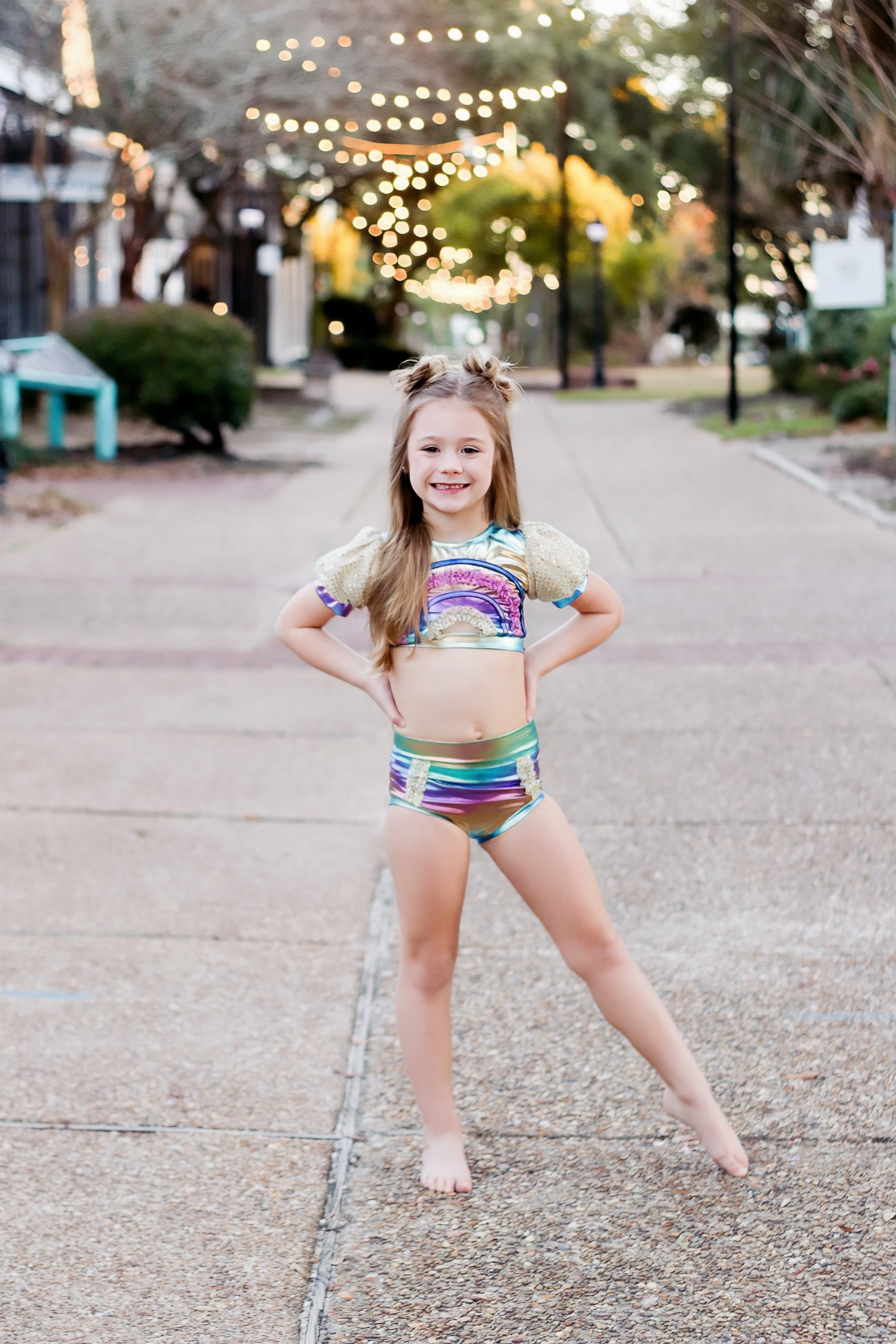 Made to Shine Metallic Multicolored Rainbow Detail Dance Top and Brief Set