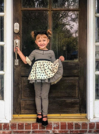 Simply Purrfect Ivory and Black Printed Tunic Top, Shortie, and Legging 3 Piece Set