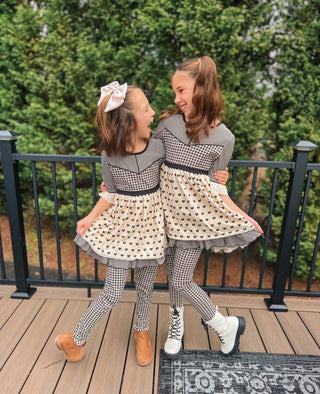 Simply Purrfect Ivory and Black Printed Tunic Top, Shortie, and Legging 3 Piece Set