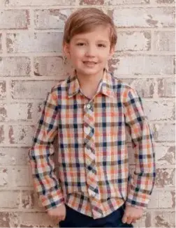 Dance in the Rain Navy, Khaki, Orange, and Ivory Plaid Boys Shirt My Three Sons