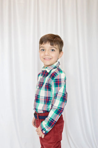 Essential Green and Navy Plaid Button Down Shirt My Three Sons