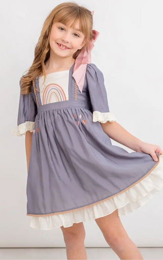 Radiant Rainbow Chambray and Ivory Embroidered Dress