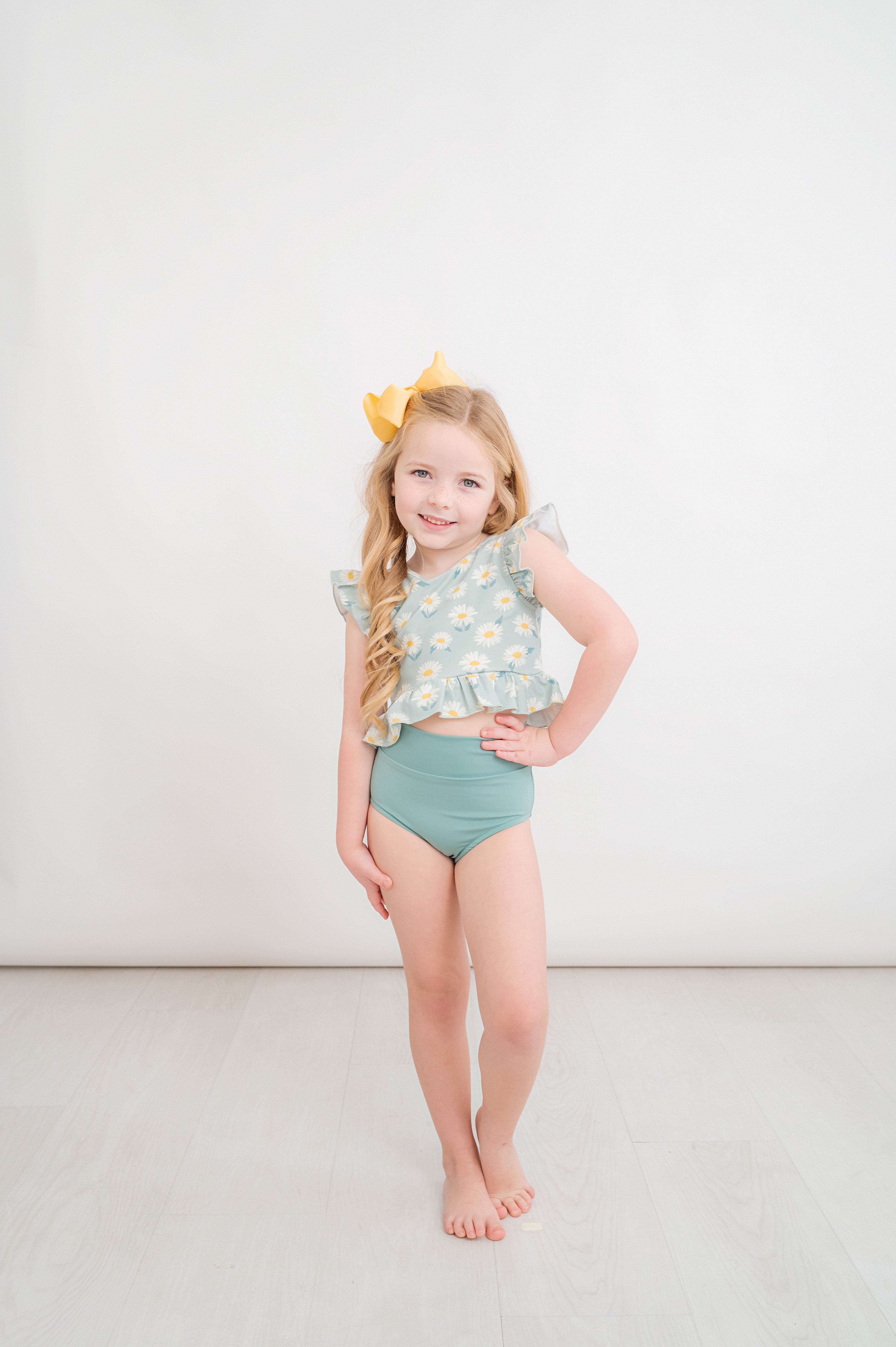 Daisy Days Printed Seafoam Flutter Sleeve Top and Brief Dance Set