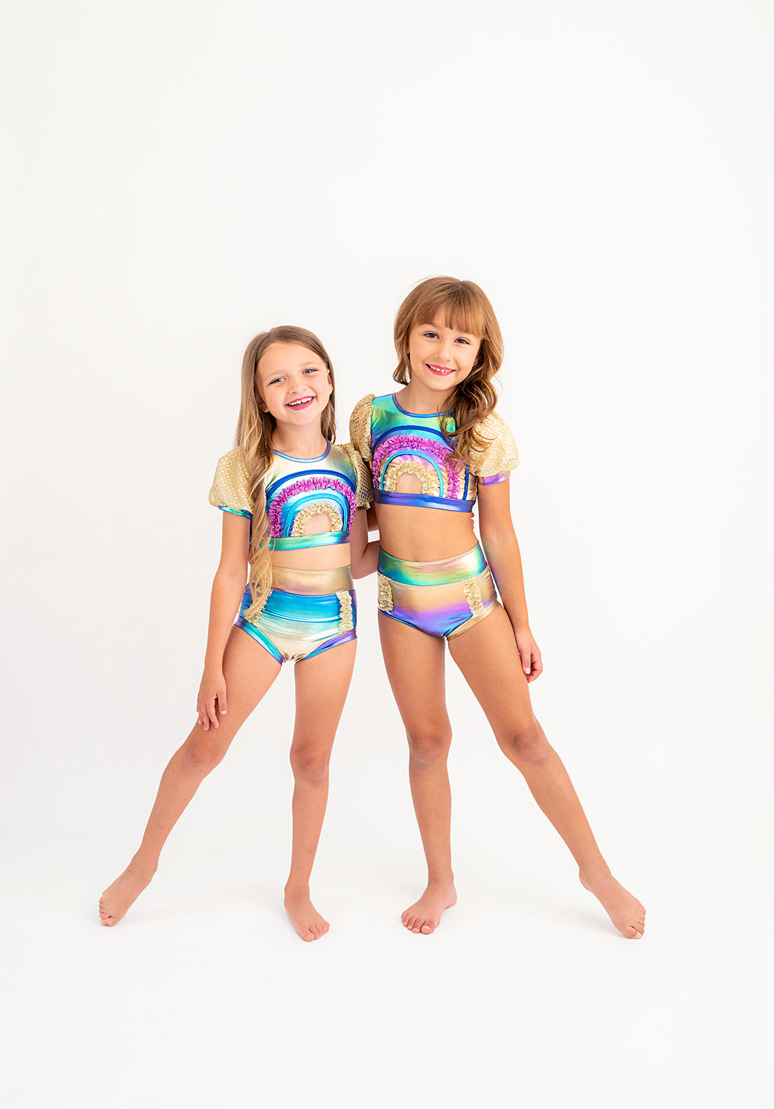 Made to Shine Metallic Multicolored Rainbow Detail Dance Top and Brief Set