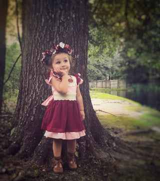 Enchanted Rose Pink and Maroon Embroidered Dress