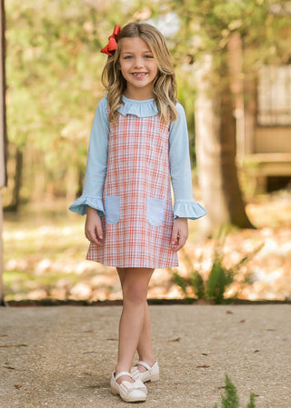 Perfectly Pumpkin Rust and Aqua Plaid Dress Set Evie's Closet Clothing