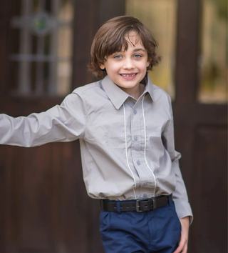 Essential Gray with Ivory Piping Collared Shirt My Three Sons