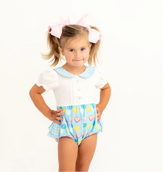 Conversation Hearts Printed Blue and White Ruffle Bubble Evie's Closet Clothing