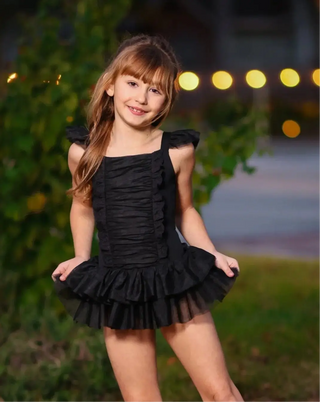 Dainty Dancer Black Ruched Tulle Leotard Evie's Studio