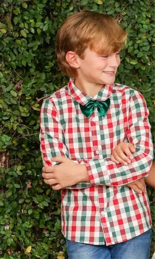 God's Indescribable Gift Green and Red Gingham Boy's Shirt and Tie My Three Sons