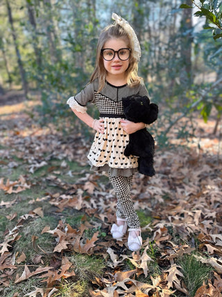 Simply Purrfect Ivory and Black Printed Tunic Top, Shortie, and Legging 3 Piece Set