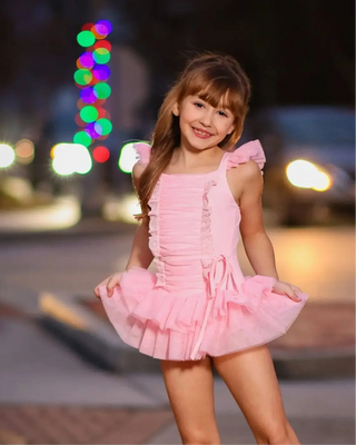 Dainty Dancer Pastel Pink Ruched Tulle Leotard Evie's Studio