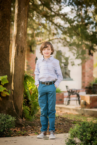 Essential Blue/Gray Textured Horizontal Stripe Shirt My Three Sons