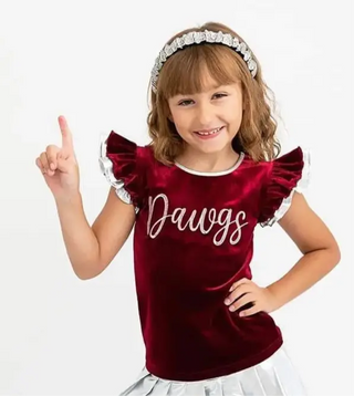 Go Dawgs Maroon and Silver Embroidered Velvet Shirt Evie's Closet Clothing