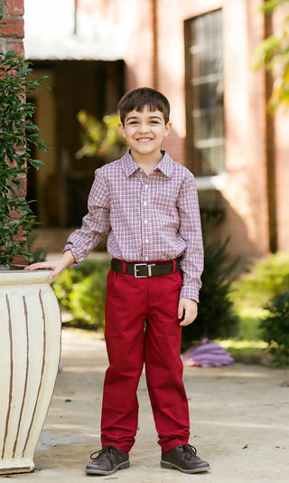 Essential Red and Mustard Plaid Collared Shirt My Three Sons