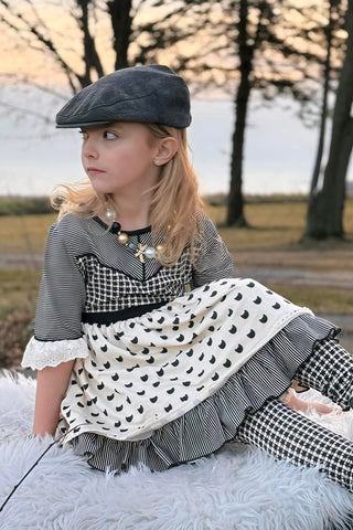 Simply Purrfect Ivory and Black Printed Tunic Top, Shortie, and Legging 3 Piece Set