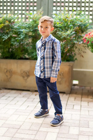 The Road Less Traveled Navy and Blue Collared Shirt My Three Sons