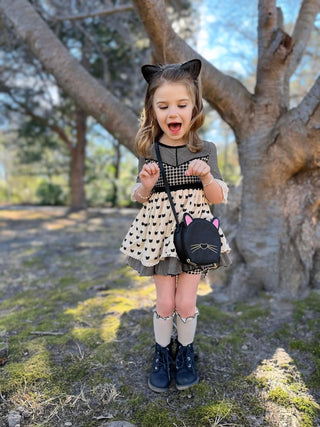 Simply Purrfect Ivory and Black Printed Tunic Top, Shortie, and Legging 3 Piece Set