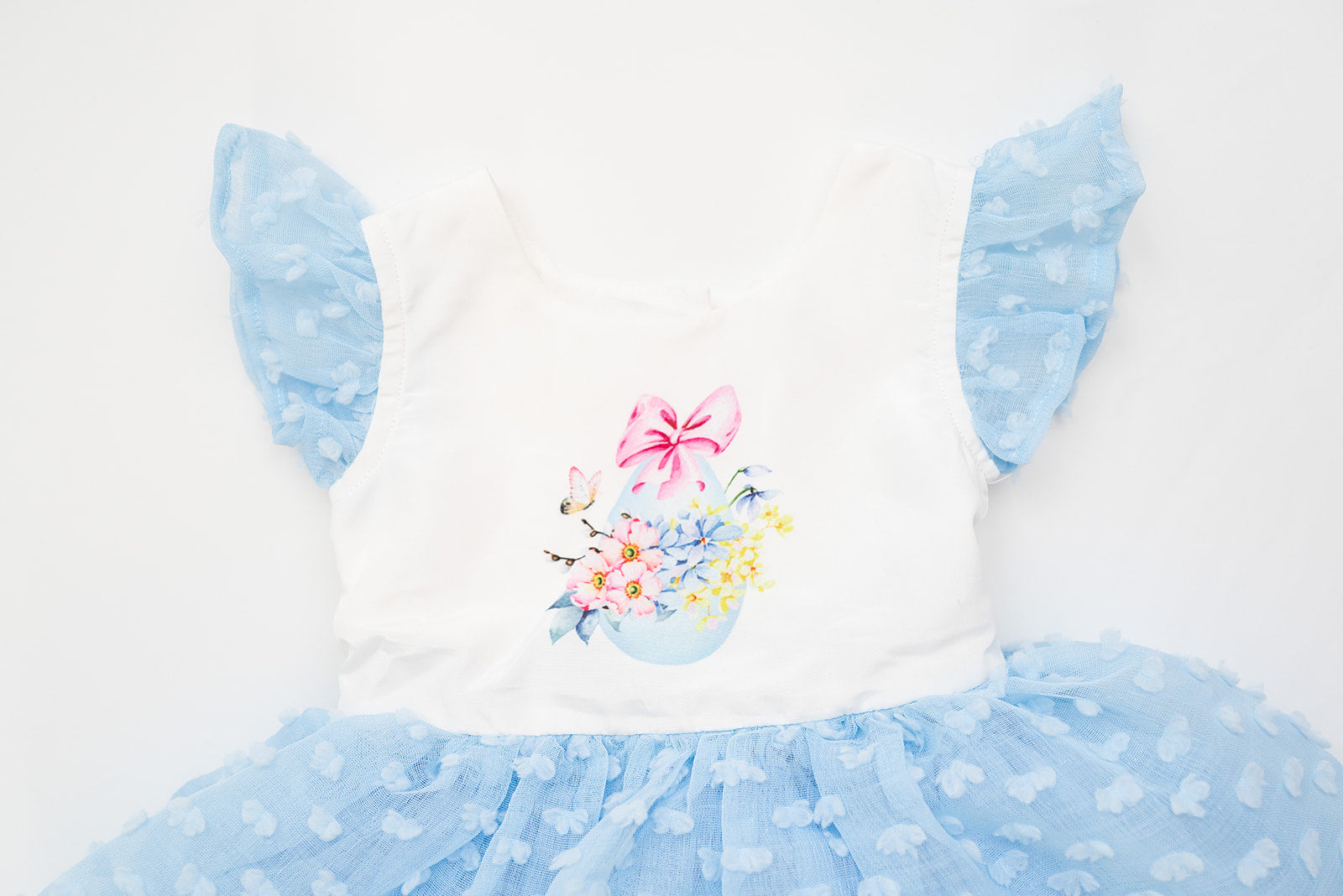 Butterfly Kisses Soft White and Cloud Blue Watercolor Printed Dotted Overlay Skirted Bubble
