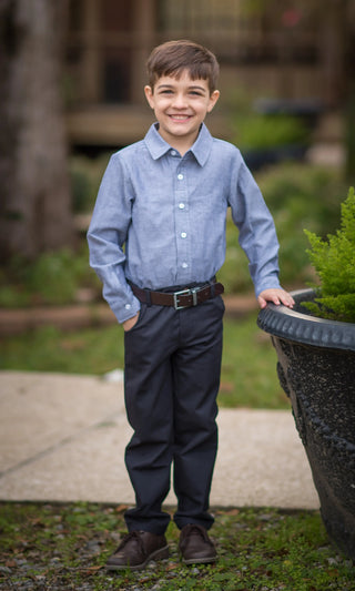 Essential Grey Chambray Collared Shirt My Three Sons