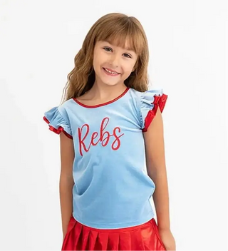 Rebs Ready Spirit Light Blue and Red Velvet T-Shirt Evie's Closet Clothing