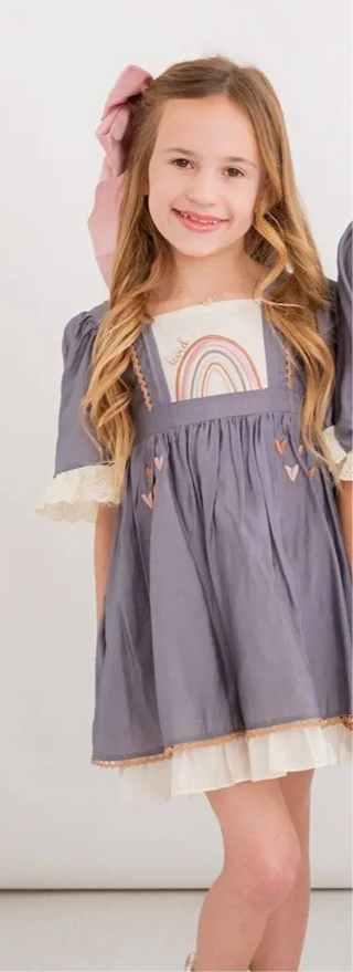 Radiant Rainbow Chambray and Ivory Embroidered Dress