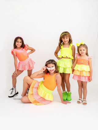 Retro Neon Highlighter Yellow Smocked Top and Skort Evie's Closet Clothing