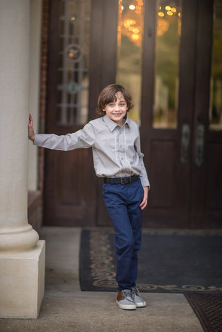 Essential Gray with Ivory Piping Collared Shirt My Three Sons