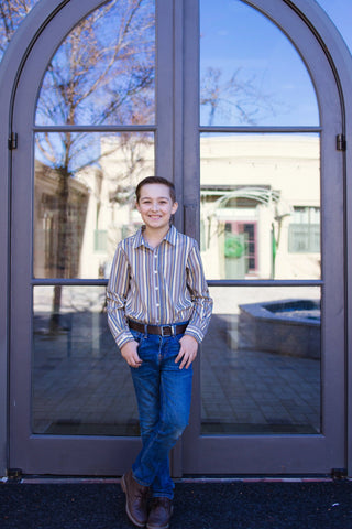 Essential Brown and Blue Mallard Stripe Shirt My Three Sons