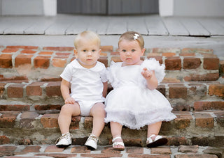 Sweet Magnolia White on White Striped Little Boy's Bubble Evie's Closet Clothing