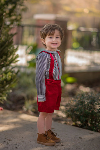 Boy's Red Velvet Houndstooth Shorts Set My Three Sons