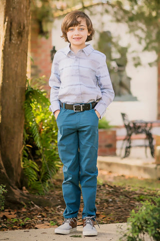 Essential Blue/Gray Textured Horizontal Stripe Shirt My Three Sons