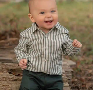 Louisiana Harvest Green Stripe Boy's Shirt My Three Sons