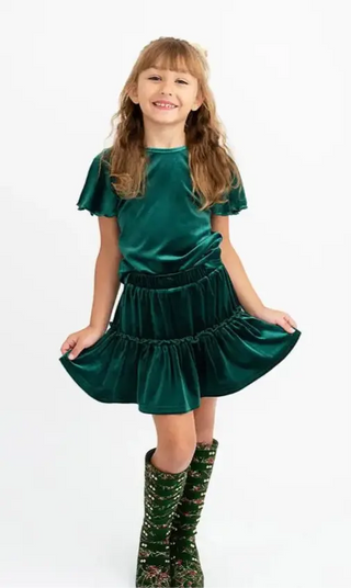 In My Element Green Velvet Short Sleeve Skort Set Evie's Closet Clothing