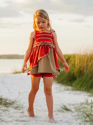 Island Rust and Khaki Tunic Top and Shortie Dreamer Evie's Closet Clothing