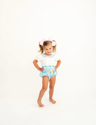 Conversation Hearts Printed Blue and White Ruffle Bubble Evie's Closet Clothing