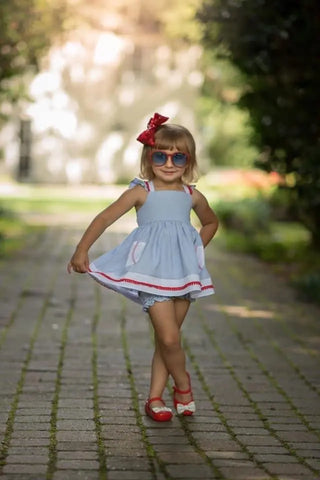 Play Ball Blue, White, and Red Baseball Themed Tunic and Shortie Set Evie's Closet Clothing